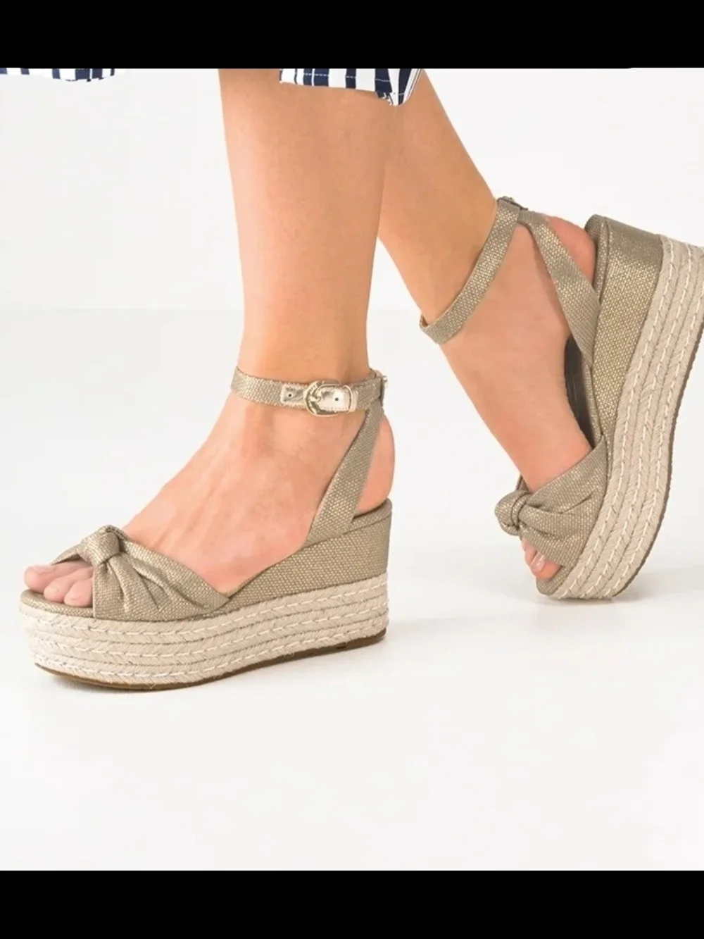 Michael Kors Women’s Gold Espadrille Wedge Sandals with Ankle Strap